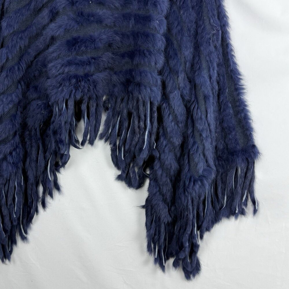 Navy Blue Faux Fur Poncho Cape Fringe Women’s One Size Soft Cozy Wrap - Picture 6 of 14